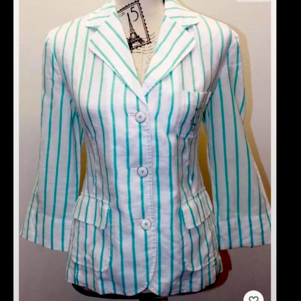 Marco Pecci Linen Green White Stripe Nautical Women Blazer